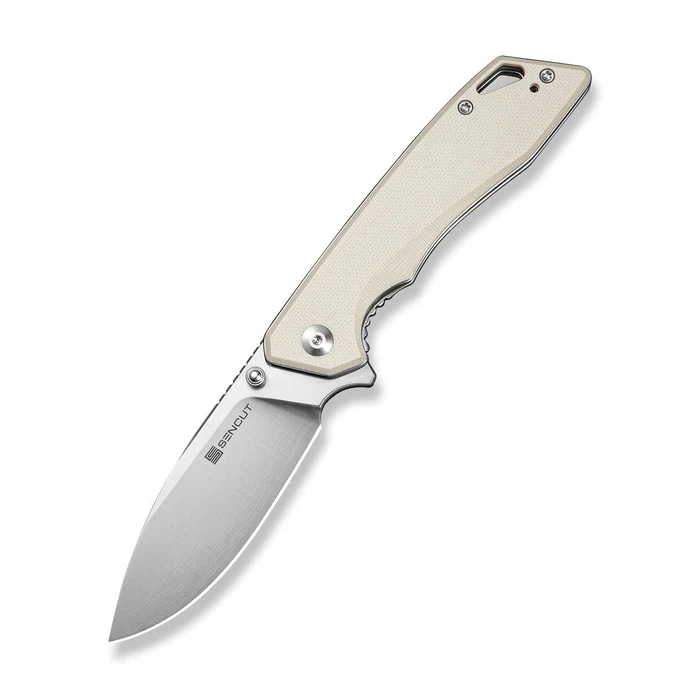SENCUT Stratex Flipper & Thumb Stud Knife Ivory G10 Handle (3.17"" Satin Finished 9Cr18MoV Blade)