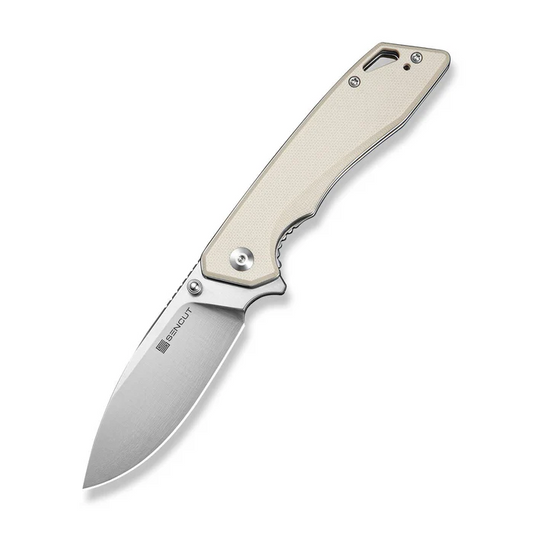 SENCUT Stratex Flipper & Thumb Stud Knife Ivory G10 Handle (3.17"" Satin Finished 9Cr18MoV Blade)