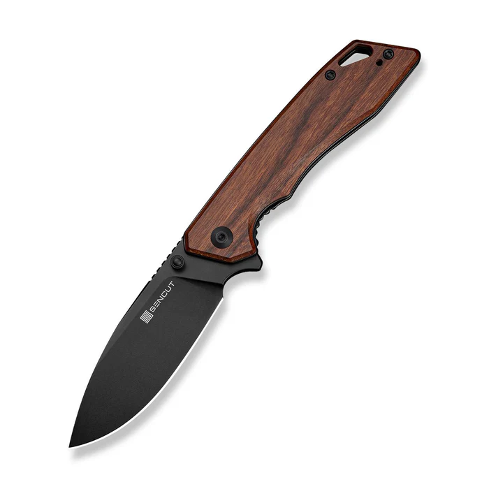 SENCUT Stratex Flipper & Thumb Stud Knife Guibourtia Wood Handle (3.17"" Black 9Cr18MoV Blade)
