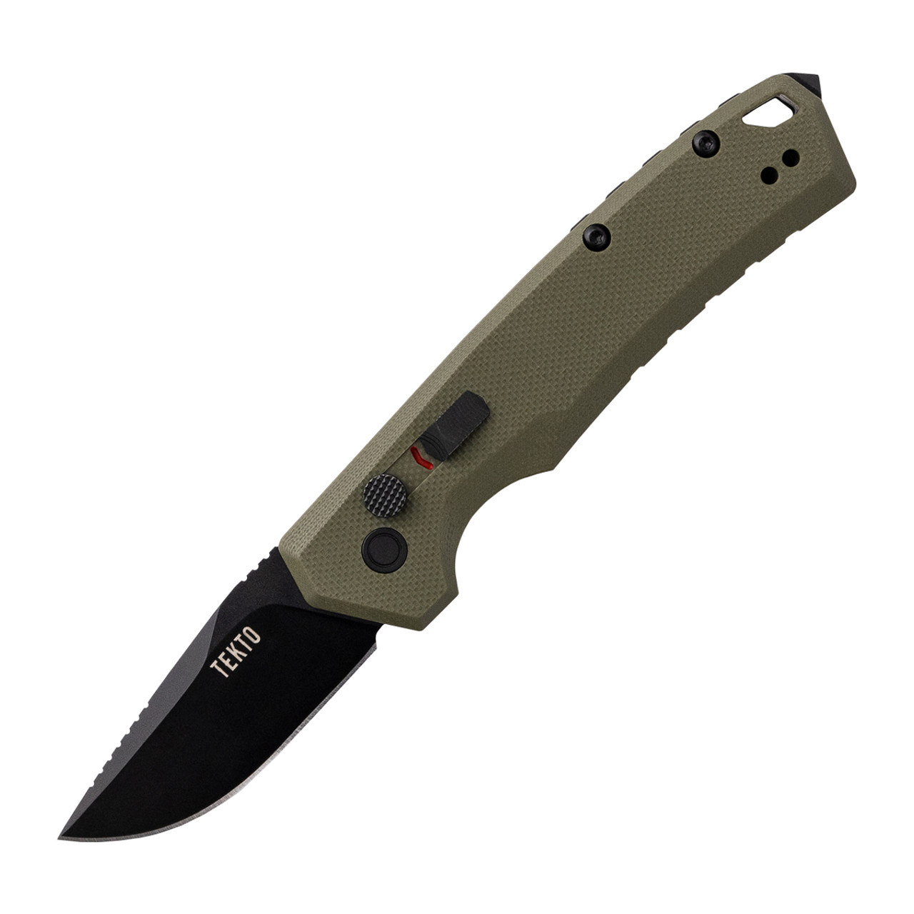 Tekto Gear Tekto Knives A3 Delta Mini Auto Knife OD Green G10 1.9in Black Drop Point