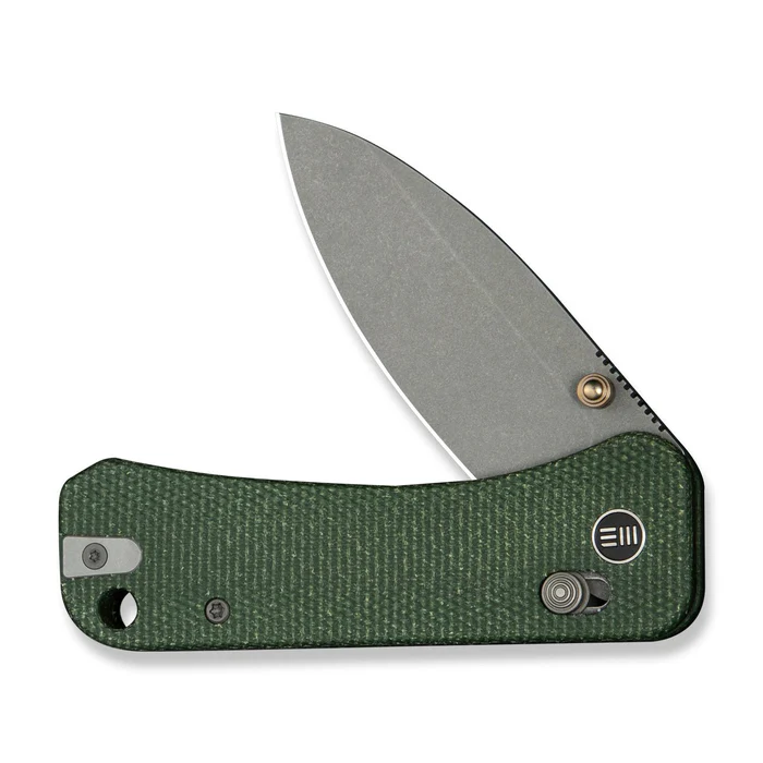 We Knife WEKNIFE Banter 2 Thumb Stud & Crossbar Lock Knife Green Canvas Micarta Handle