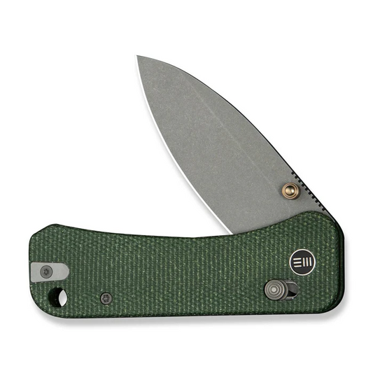 We Knife WEKNIFE Banter 2 Thumb Stud & Crossbar Lock Knife Green Canvas Micarta Handle