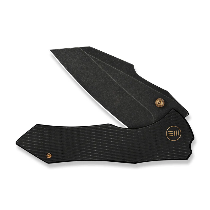 We Knife WEKNIFE High-Fin XL Thumb Stud Knife Diamond Patterned Black Titanium Handle (3.48"" Black Stonewashed CPM 20CV Blade) WE24010-1