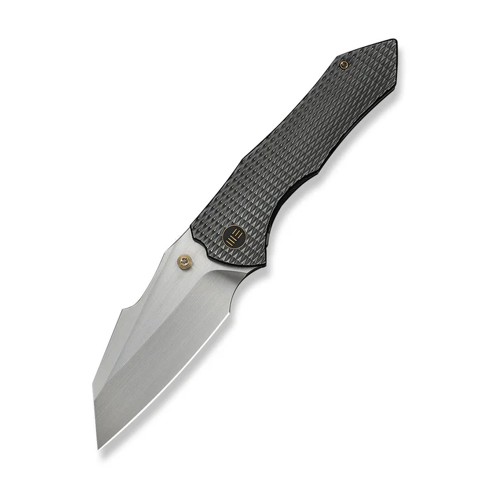 We Knife High-Fin XL Thumb Stud Knife Diamond Patterned Polished Gray Titanium Handle (3.48"" Hand Rubbed Satin CPM 20CV Blade) WE24010-6