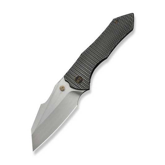 We Knife High-Fin XL Thumb Stud Knife Diamond Patterned Polished Gray Titanium Handle (3.48"" Hand Rubbed Satin CPM 20CV Blade) WE24010-6