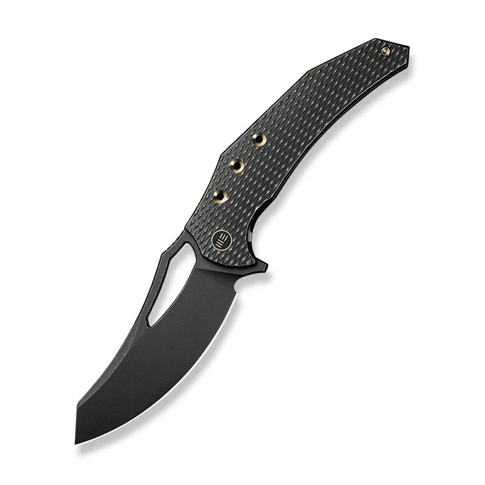 We Knife WEKNIFE Epaulette Flipper & Thumb Hole Knife Diamond Patterned Black Titanium Handle (3.45"" Black Stonewashed Bohler M390 Blade) WE24024-1