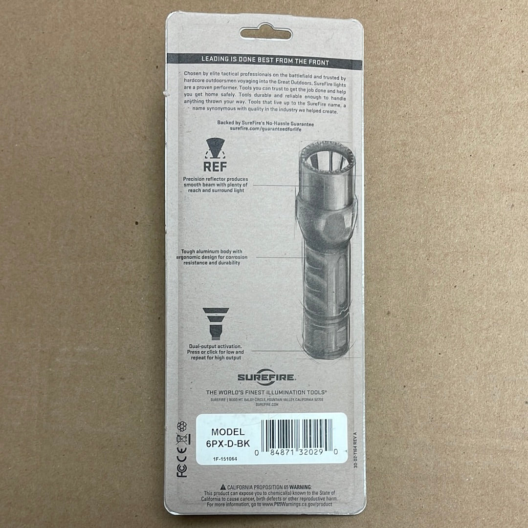 SureFire Flashlight 6PX Pro, 2-Stage 15/320 Lum, Black 6PX-D-BK