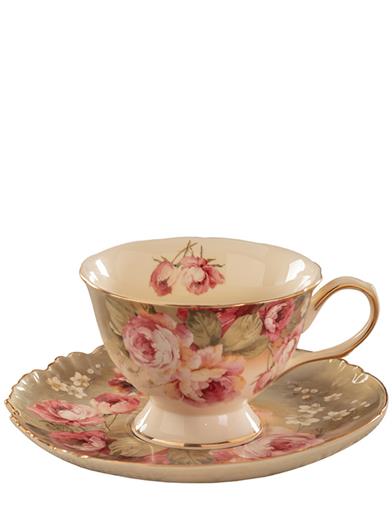 Victorian Rose Teacup And Saucer (set Of 2) 31740