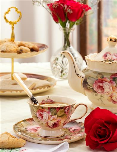 Victorian Rose Teacup And Saucer (set Of 2) 31740