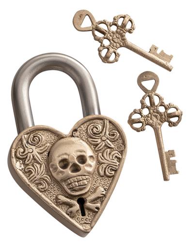 Haunted Threshold Heart & Skull Lock 32415 by Victorian Trading Co