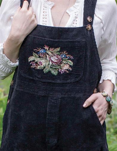 Nadia's Needlepoint Tapestry Corduroy Overalls 32483 by Victorian Trading Co