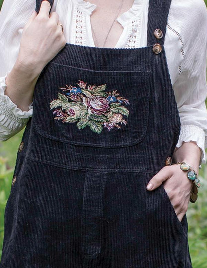 Nadia's Needlepoint Tapestry Corduroy Overalls 32483 by Victorian Trading Co
