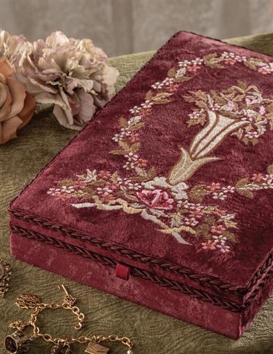 Ruby Floral Embroidered Velvet Keepsake Box 33071