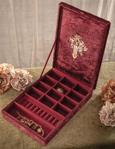 Ruby Floral Embroidered Velvet Keepsake Box 33071