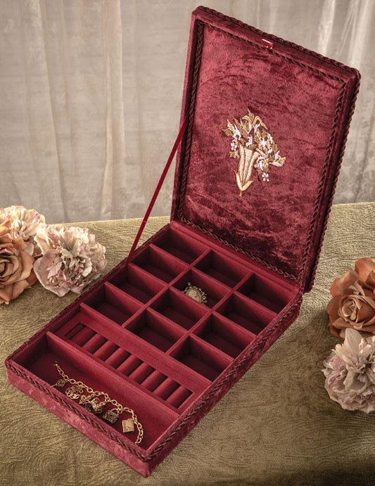 Ruby Floral Embroidered Velvet Keepsake Box 33071