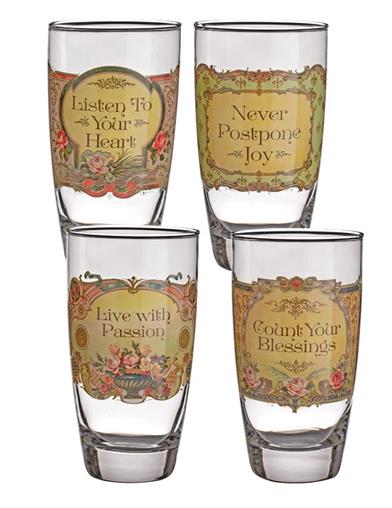 Meaningful Mantras Drinking Glasses (set Of 4) 33261 by Victorian Trading Co