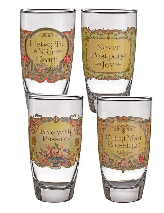 Meaningful Mantras Drinking Glasses (set Of 4) 33261 by Victorian Trading Co