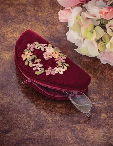 Ribbon Embroidered Velvet Eyeglass Case 33900