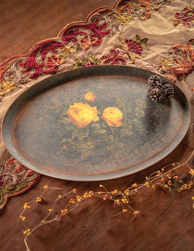 Yellow Roses Antique Metal Tray 33936