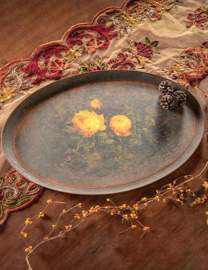Yellow Roses Antique Metal Tray 33936