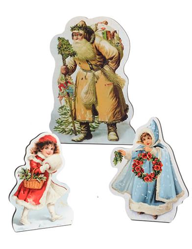 Father Christmas & His Entourage Cutout Figurines (set Of 3) 33956 Victorian Trading Co