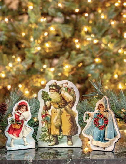 Father Christmas & His Entourage Cutout Figurines (set Of 3) 33956 Victorian Trading Co