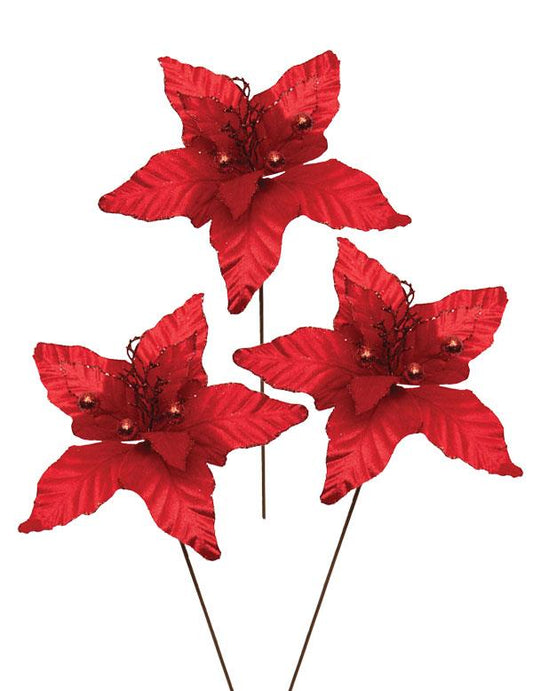 Velvet Poinsettia Trio (set Of 3) 34062