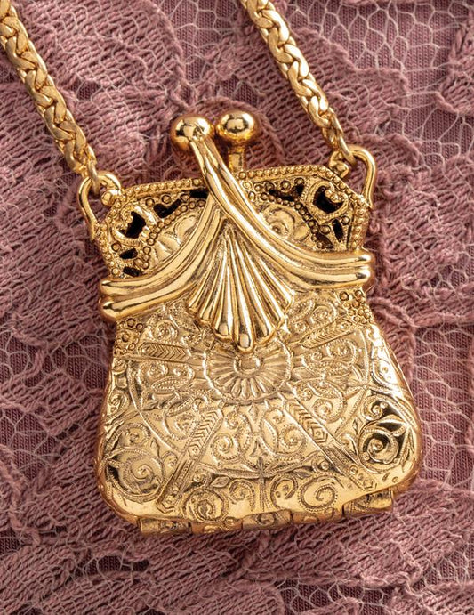 Golden Age Floral Purse Locket Necklace 34121