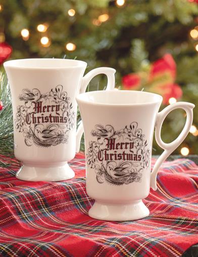 Spencerian Merry Christmas Mug (set Of 2) 34123 by Victorian Trading Co
