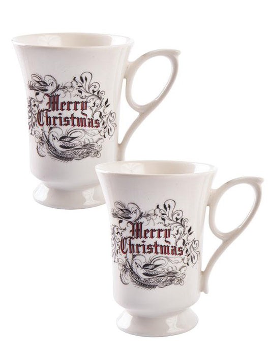 Spencerian Merry Christmas Mug (set Of 2) 34123 by Victorian Trading Co