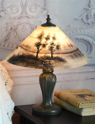 Moonlit Nightscape Painted Lamp 34194 Victorian Trading Co