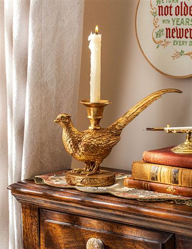 Gilded Pheasant Candle Stick Holder 34867